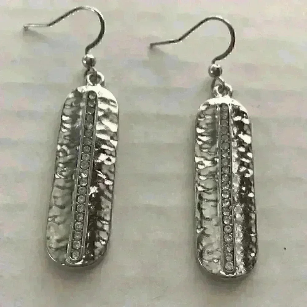 Charter Club new Silver Oval Drop w/ Pave Stones - Picture 6 of 8